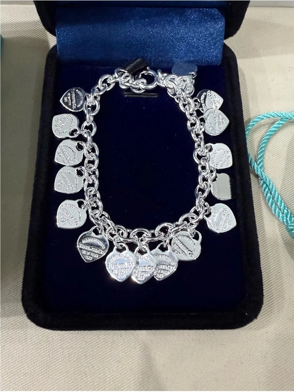 Tiffany & Co. Sterling Silver Heart Charm Bracelet in Tiffany Blue